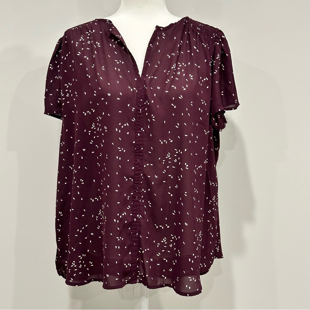 Fun2Fun Linnette Split Neck Smocked Blouse